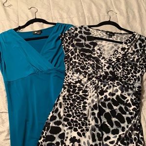 (2) AB Studio Faux Wrap dresses teal/bl+wh Size Lg